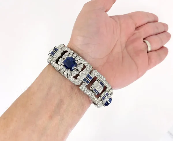 Art Deco Diamond Sapphire Platinum Bracelet - Image 10