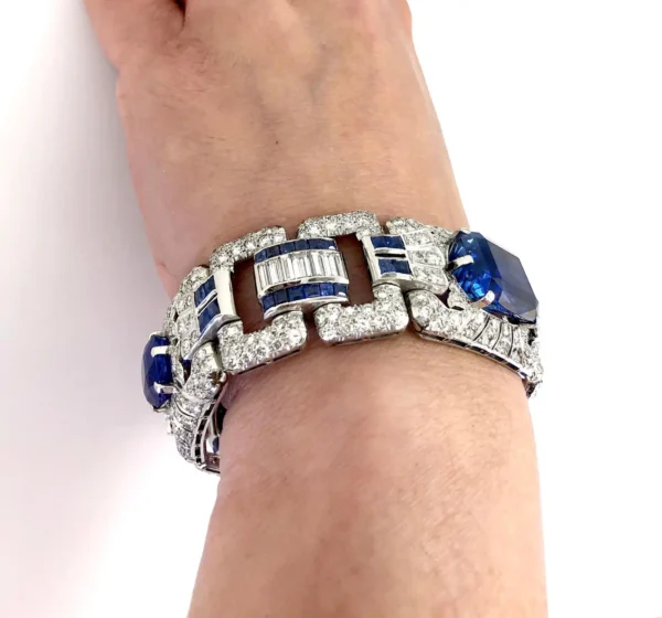 Art Deco Diamond Sapphire Platinum Bracelet - Image 9