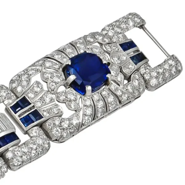 Art Deco Diamond Sapphire Platinum Bracelet - Image 7