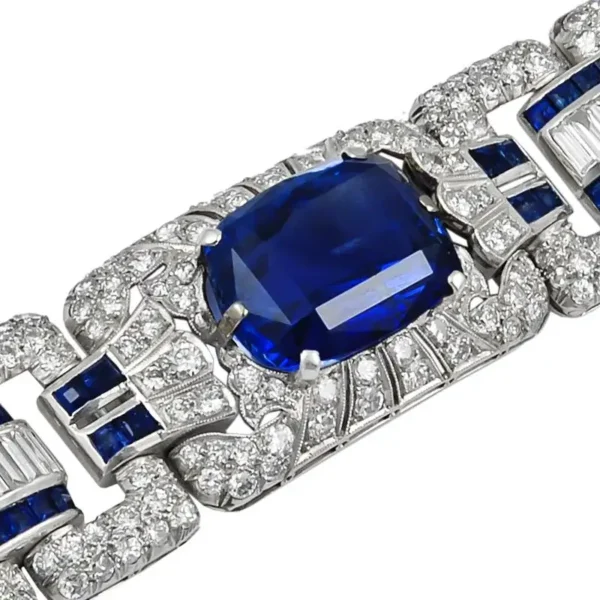 Art Deco Diamond Sapphire Platinum Bracelet - Image 5