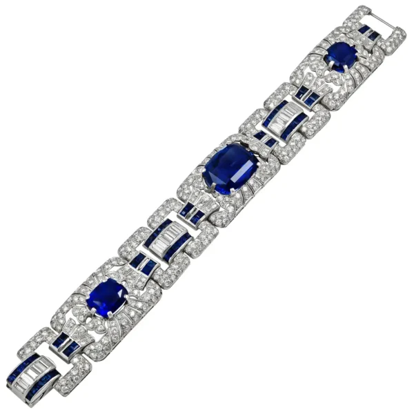 Art Deco Diamond Sapphire Platinum Bracelet - Image 4