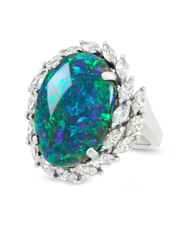 Black Opal and Diamond Ring 8.28 Carat
