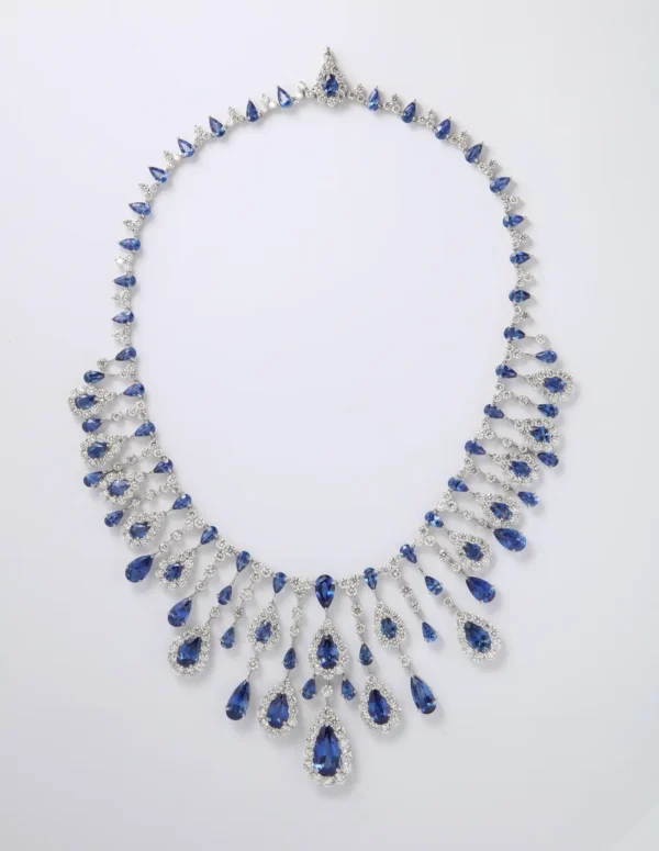 Blue Sapphire and Diamond Drop Necklace