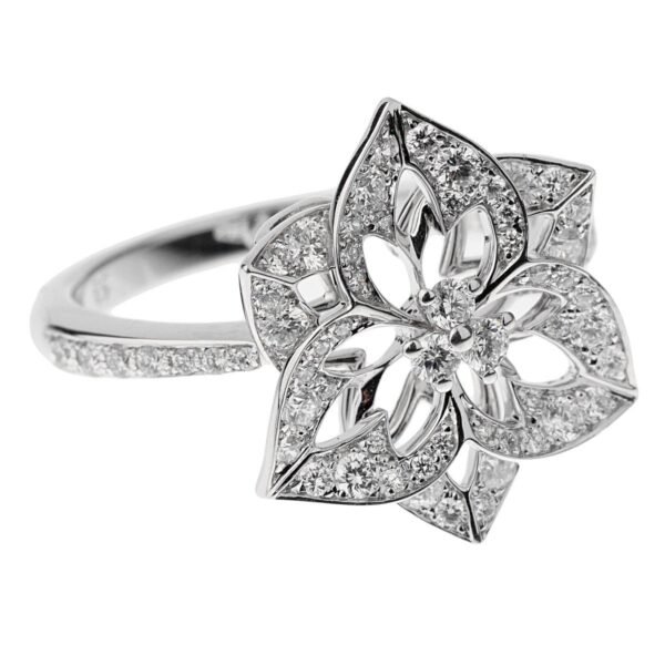 Boucheron Small Flower Diamond White Gold Cocktail Ring Sz 6 3/4