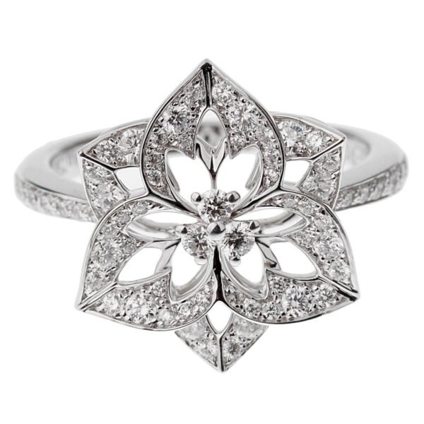 Boucheron Small Flower Diamond White Gold Cocktail Ring Sz 6 3/4 - Image 3