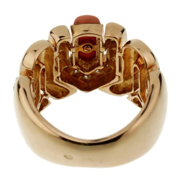 Boucheron Vintage Coral Diamond Yellow Gold Ring Sz 4 1/2 - Image 3