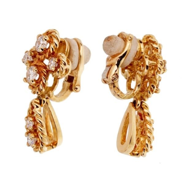 Boucheron Vintage Diamond Yellow Gold Drop Earrings - Image 2