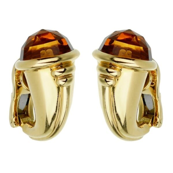 Bulgari Vintage Citrine Yellow Gold Hoop Earrings