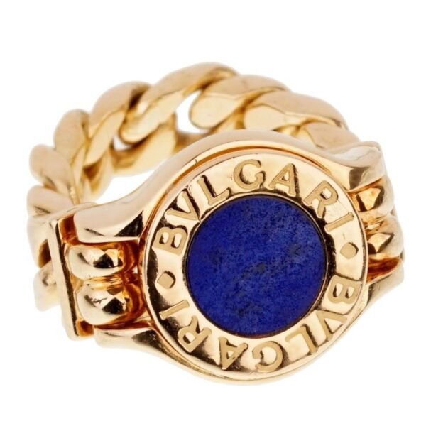 Bvlgari Lapis Chain Link Yellow Gold Ring Size 5