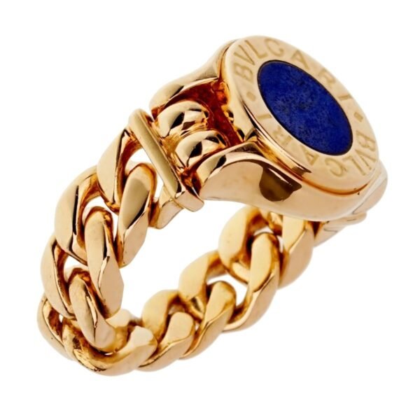 Bvlgari Lapis Chain Link Yellow Gold Ring Size 5 - Image 2
