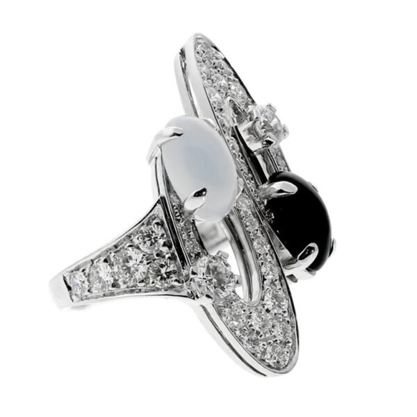 Bvlgari Elisia Diamond Onyx & Chalcedony White Gold Cocktail Ring Sz 4 - Image 3