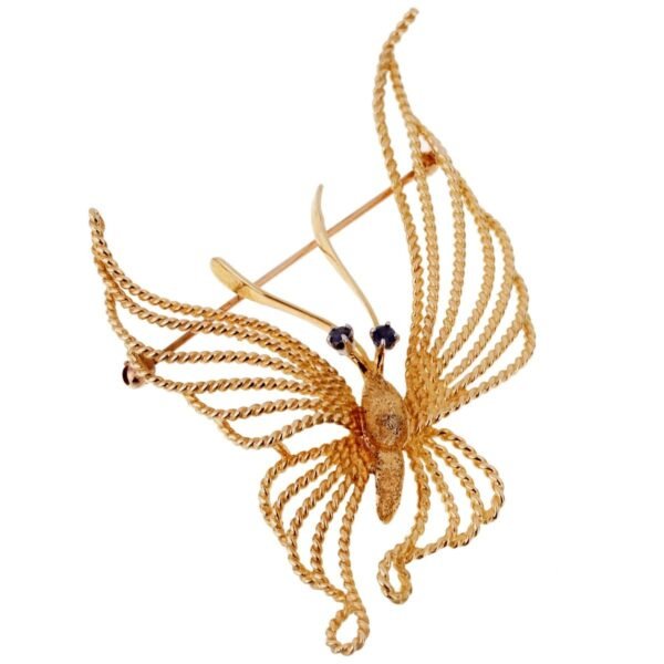 Cartier 1960s Butterfly Sapphire 18 Karat Yellow Gold Brooch - Image 2