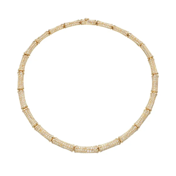Cartier 26cts Diamond Bamboo Suite in 18K Gold Necklace and Earrings - Image 3