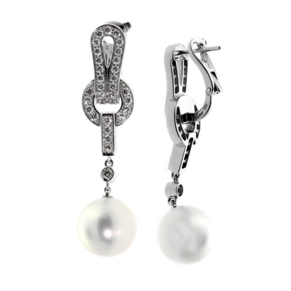 Cartier Agrafe Pearl Diamond White Gold Earrings - Image 2