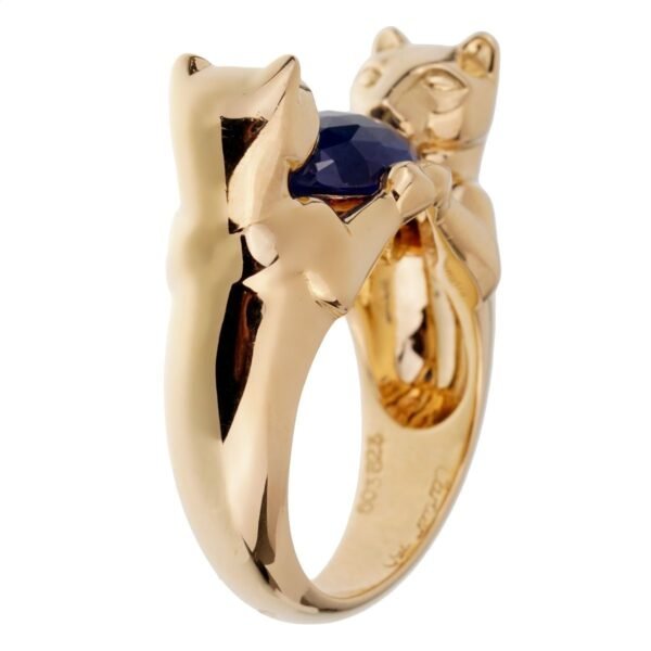 Cartier Double Panthere Sapphire Yellow Gold Ring Sz 6 1/4 - Image 5