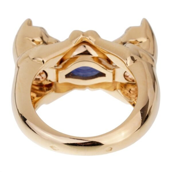 Cartier Double Panthere Sapphire Yellow Gold Ring Sz 6 1/4 - Image 4