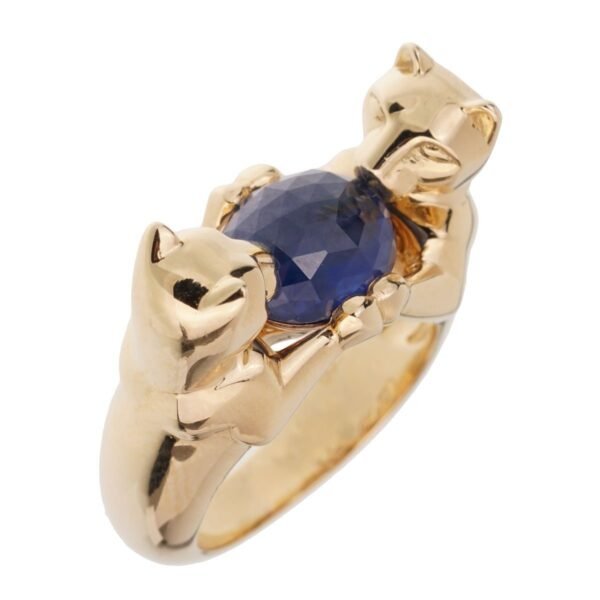 Cartier Double Panthere Sapphire Yellow Gold Ring Sz 6 1/4 - Image 3