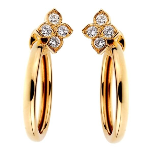 Cartier Flower Hoop Diamond 18kt Yellow Gold Earrings