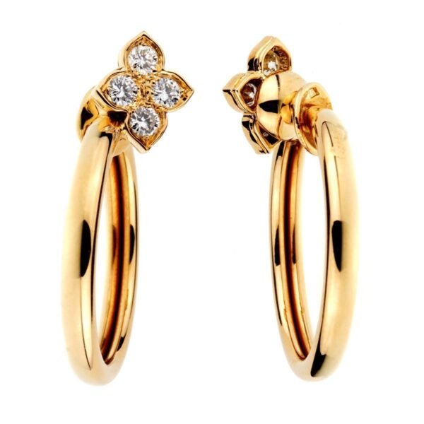 Cartier Flower Hoop Diamond 18kt Yellow Gold Earrings - Image 2