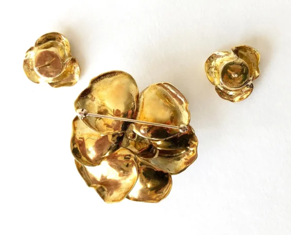 Cartier France 18K Gold Diamond Rose Flowering Brooch and Earrings Set - Image 6