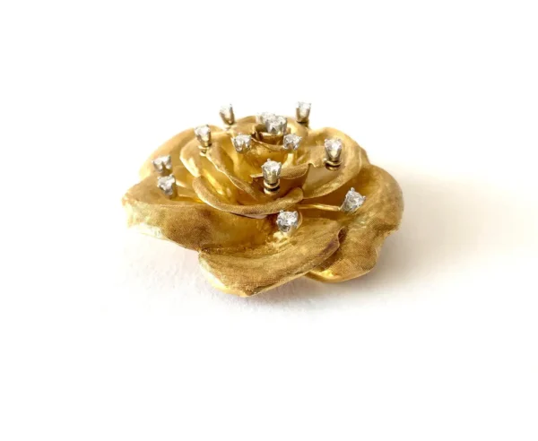 Cartier France 18K Gold Diamond Rose Flowering Brooch and Earrings Set - Image 9