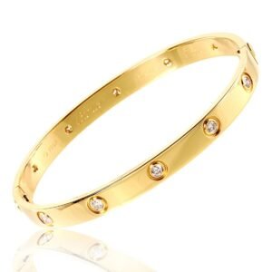 Cartier Love Diamond Bangle Bracelet in 18k Yellow Gold Sz 19