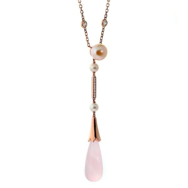 Cartier Monica Bellucci Pearl Diamond Rose Gold Pink Quartz Necklace - Image 4