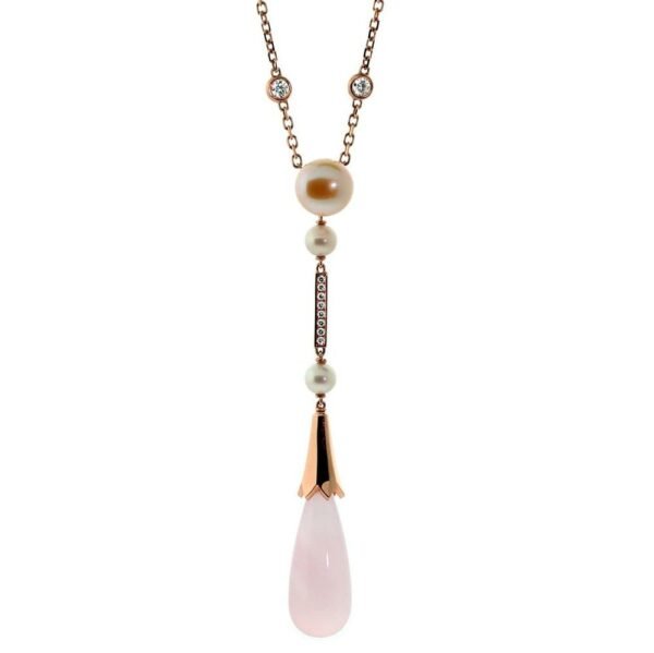 Cartier Monica Bellucci Pearl Diamond Rose Gold Pink Quartz Necklace - Image 2