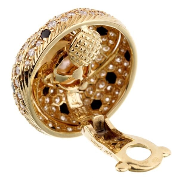 Cartier Panthere Diamond Pearl Yellow Gold Vintage Clip On Earrings - Image 3