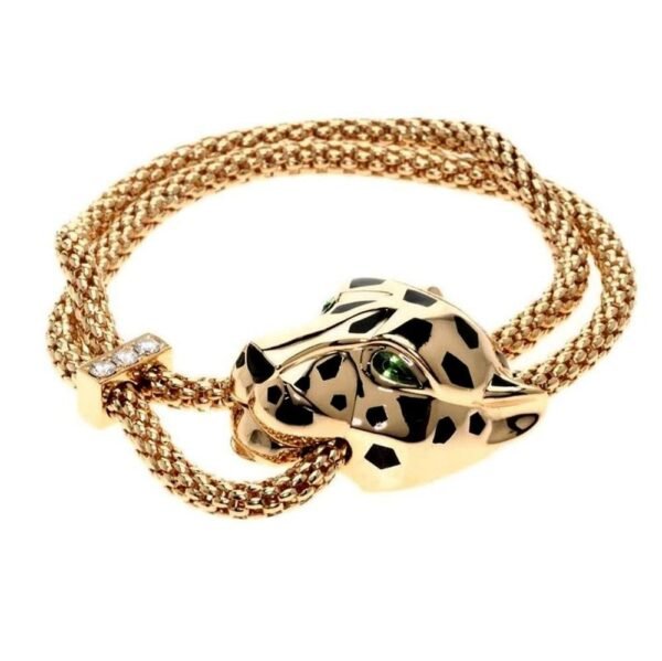 Cartier Panthere Head Diamond, Onyx Yellow Gold Bracelet - Image 3