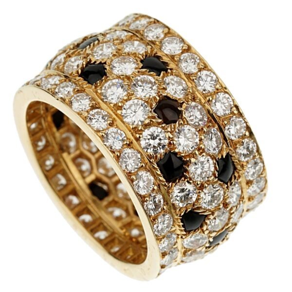 Cartier Panthere Nigeria Diamond Onyx Yellow Gold Band Ring Sz 6 1/4