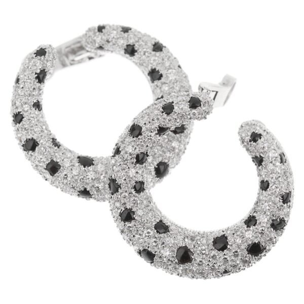 Cartier Panthere Onyx Diamond Platinum Hoop Earrings - Image 2