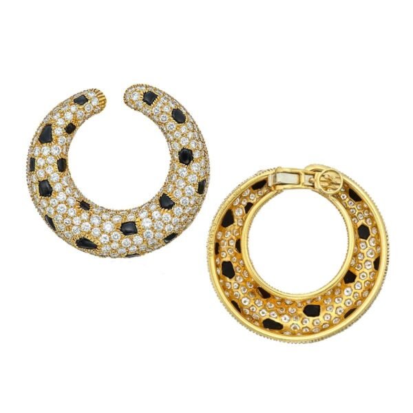 Cartier Panthere Onyx Diamond Yellow Gold Vintage Hoop Earrings - Image 2