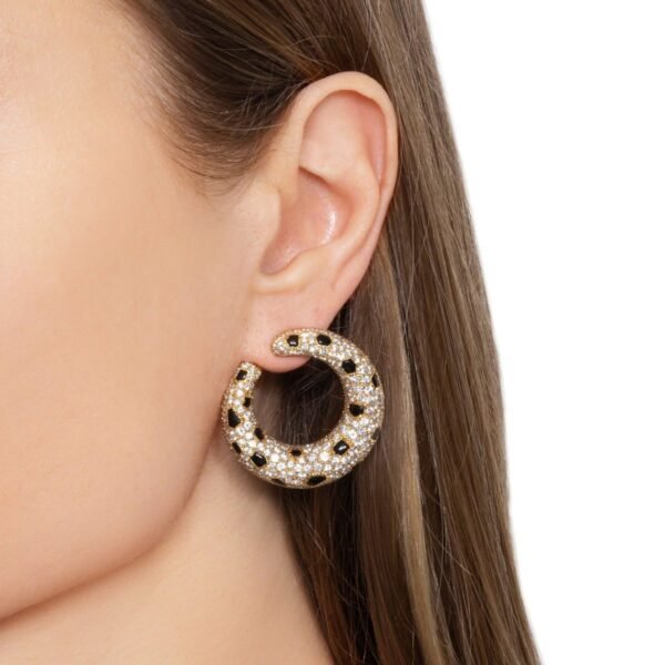 Cartier Panthere Onyx Diamond Yellow Gold Vintage Hoop Earrings - Image 3