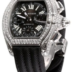 Cartier Roadster Chronograph Stainless Steel Diamond Mens Watch
