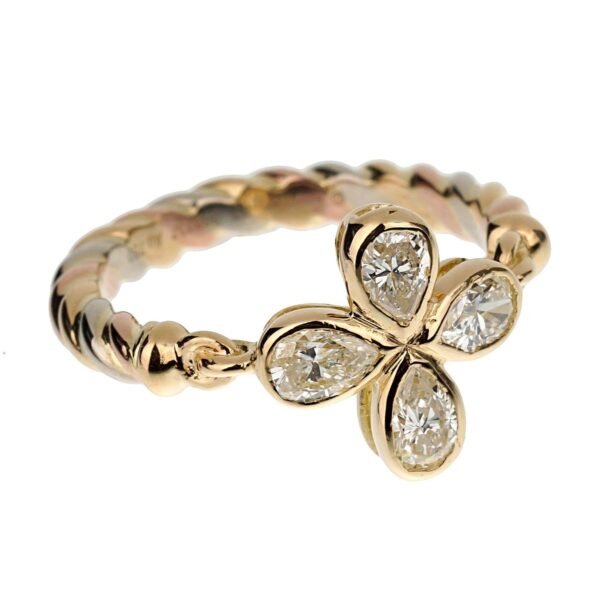 Cartier Tri Color Gold Pear Shaped Diamond Cocktail Ring