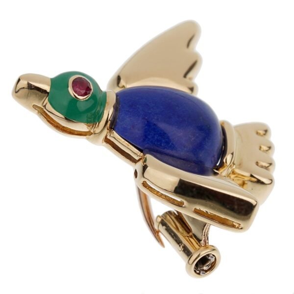 Cartier Vintage Lapis Lazuli Ruby Yellow Gold Bird Duck Pin Brooch - Image 2