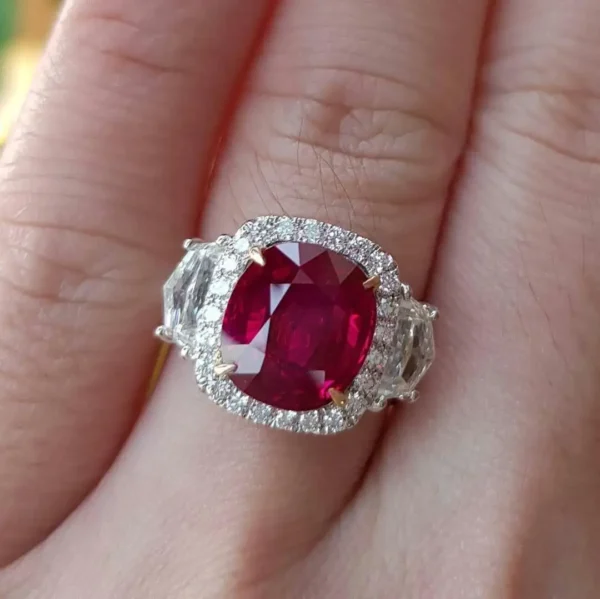 Certified Burma Red Ruby 3.56 Carat Natural No Heat Ruby Diamond Ring - Image 2