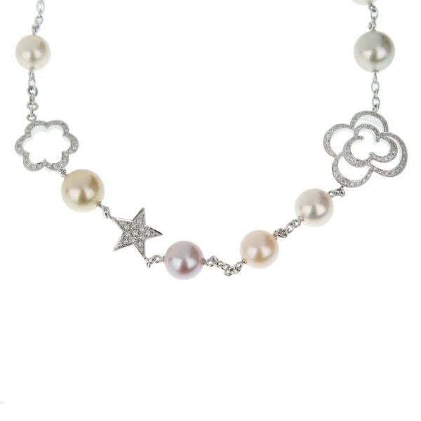 Chanel Camellia and Comete Motif Pearl Diamond White Gold Necklace - Image 2