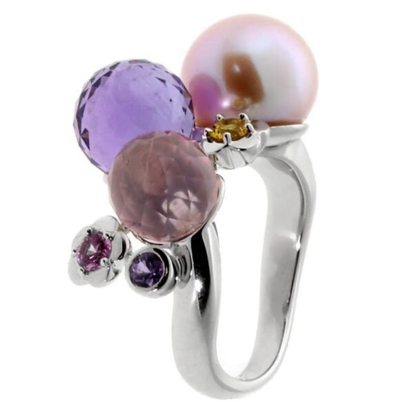 Chanel Camellia Gemstone Pearl White Gold Ring - Image 2