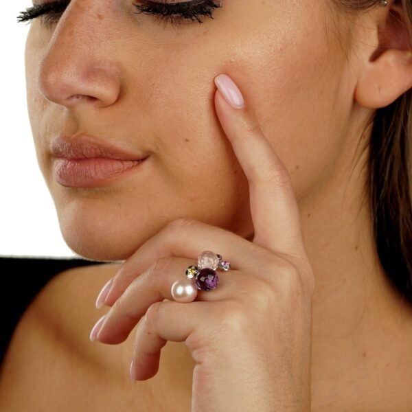 Chanel Camellia Gemstone Pearl White Gold Ring - Image 3