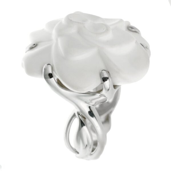 Chanel Camellia Large Agate White Gold Cocktial Ring - Image 2