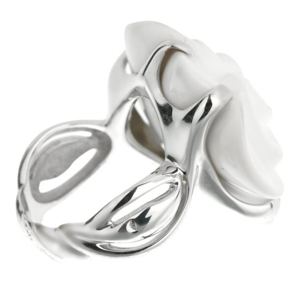 Chanel Camellia Large Agate White Gold Cocktial Ring - Image 3
