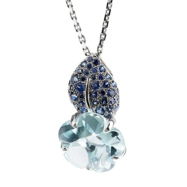 Chanel Camellia Sapphire White Gold Pendant Necklace - Image 3