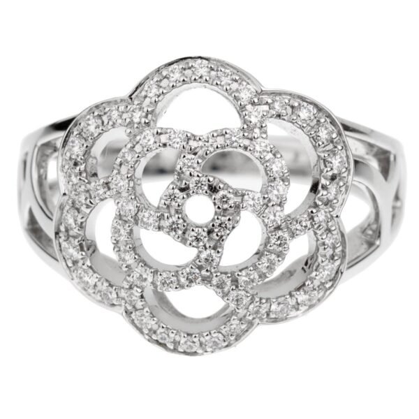 Chanel Camellia White Gold Diamond Cocktail Ring - Image 2