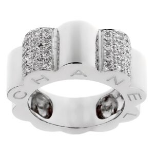 Chanel Camellia White Gold Diamond Cocktail Ring Sz 5 1/2