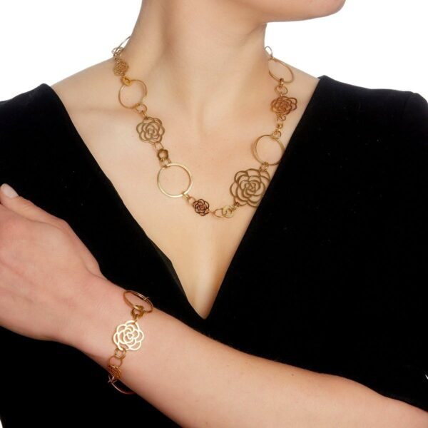 Chanel Camellia Yellow Gold Necklace Bracelet Suite - Image 2