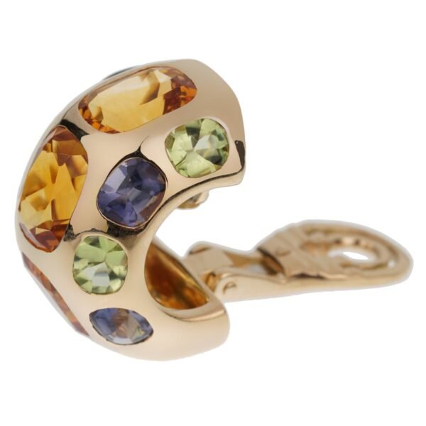 Chanel Coco Citrine Peridot Iolite Yellow Gold Hoop Earrings - Image 4
