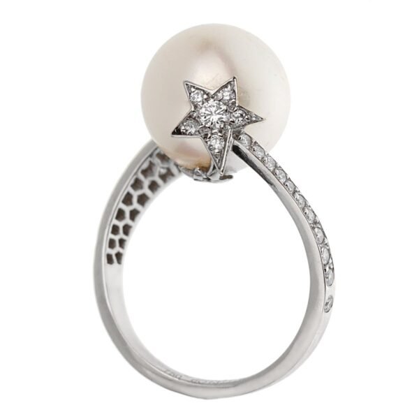 Chanel Comete Pearl White Gold Diamond Cocktail Ring - Image 2