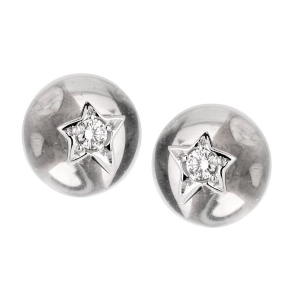 Chanel Comete Rock Crystal Diamond 18k White Gold Stud Earrings